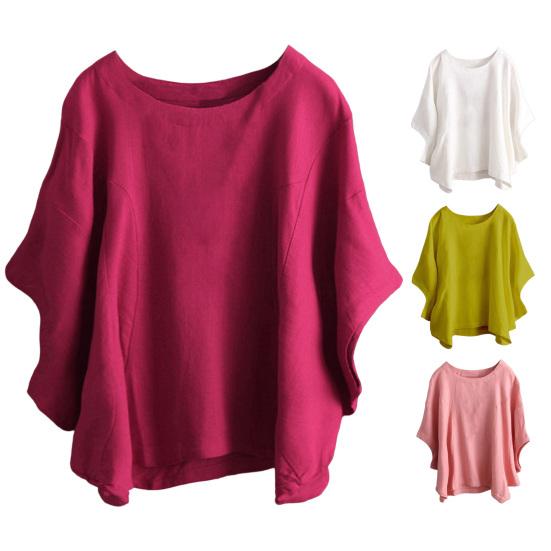 Женская блузка с круглым вырезом и рукавами «летучая мышь», свободный крой, женский однотонный свободный пуловер, топ