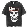 Washed Punk Graphic Fashion Casual Hardcore Skull T-Shirt Horror Men'S And Women'S T-Shirt Vintage Band Fit T