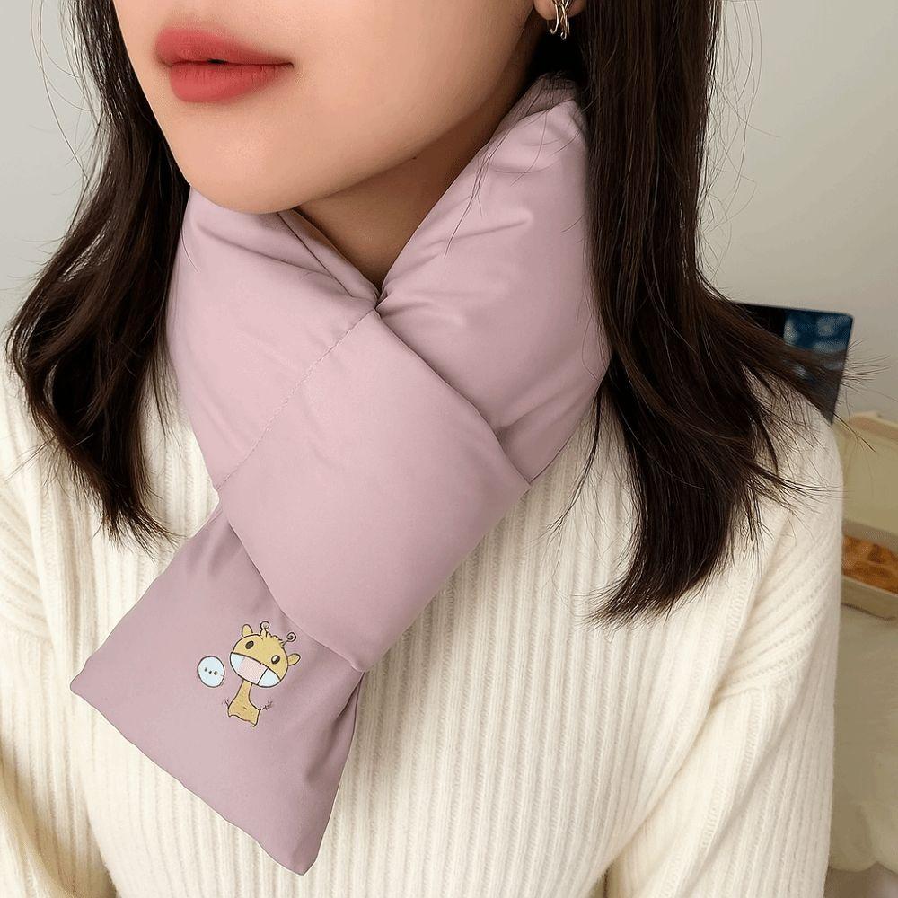 Windproof Down Cotton Scarf Solid Color Thermal Warm Scarf Fashion Winter Cross Scarf Outdoor