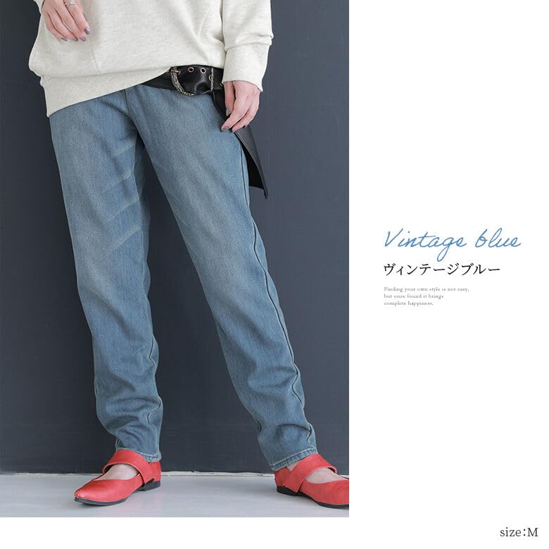 Oshare Walker Denim Leggings for Long Pants with Fleece Loose Elastic and pin0063 n'OrLABEL Velvet-Lined Women, Lining, Warm, Stretch, Fit, Waist,