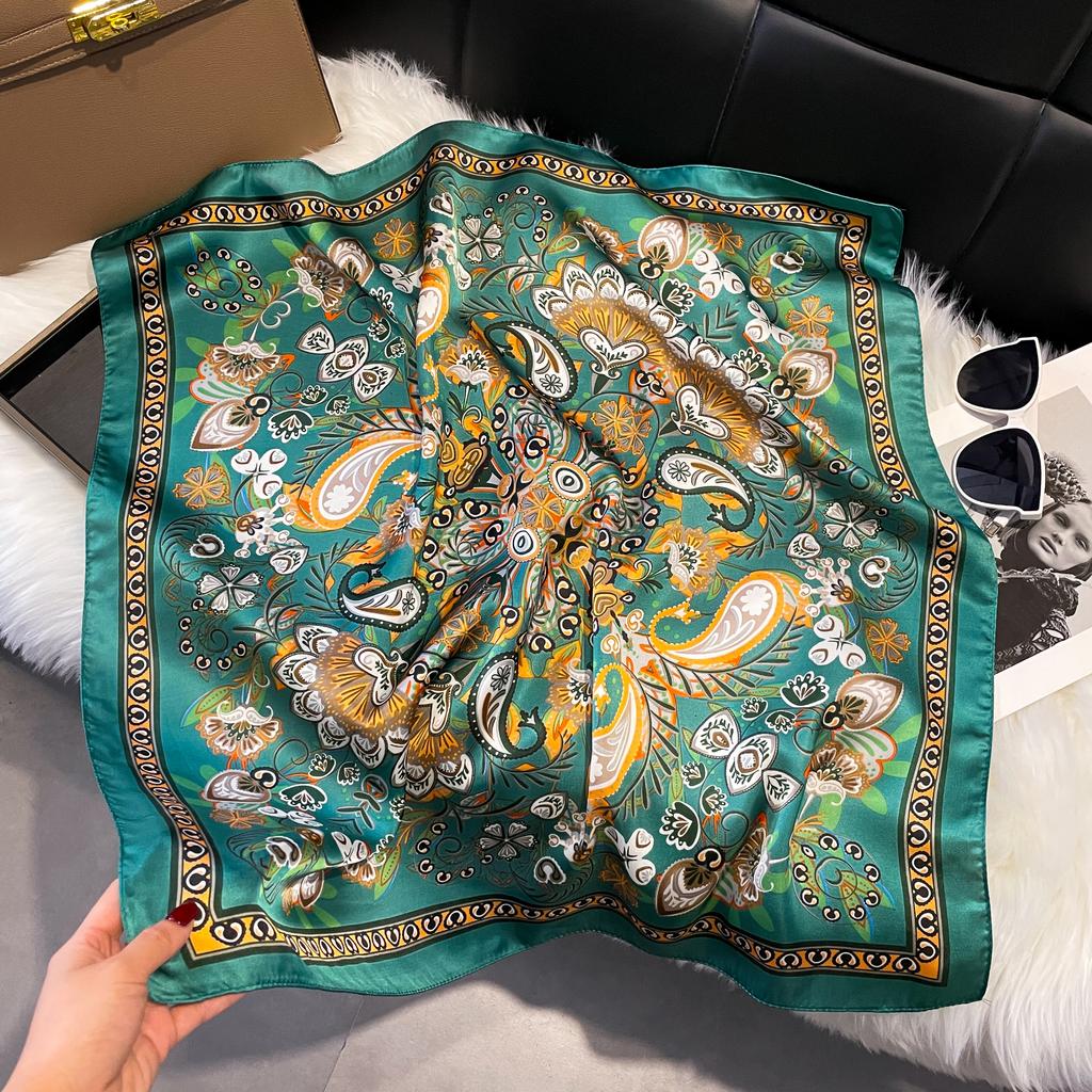 Новый роскошный принт 70*70 см шелковый квадратный шарф женский мягкий атласный ободок для волос шейный платок галстук женский ободок фуляр сумка лента подарок