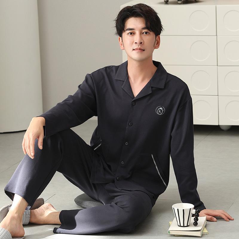 Пижама из ююбы мужская весенне-осенняя из чистого хлопка с длинным рукавом большого размера для полных на осень и зиму, комплект домашней одежды