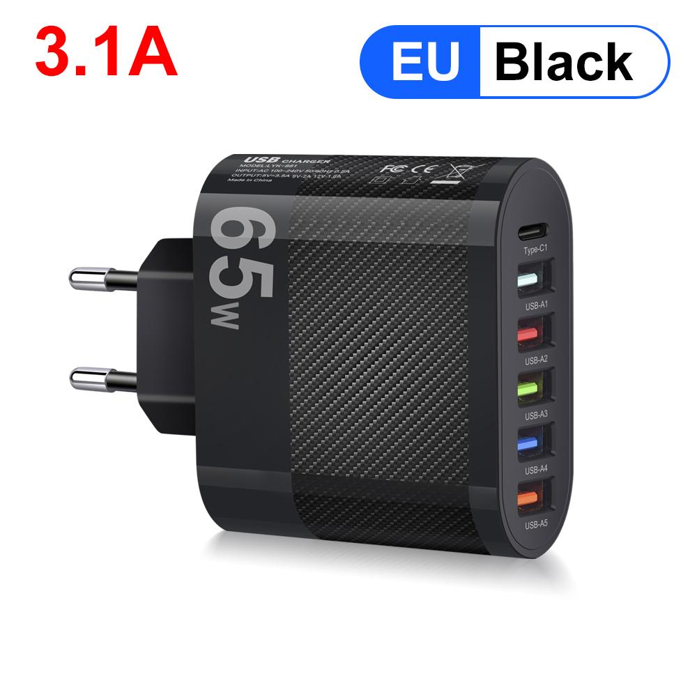 5Ports 3.1A USB Charger PD Charging Adapter For Xiaomi iPhone 13 Samsung Mobile Phone Plug Charging QC 3.0 Wall Charger