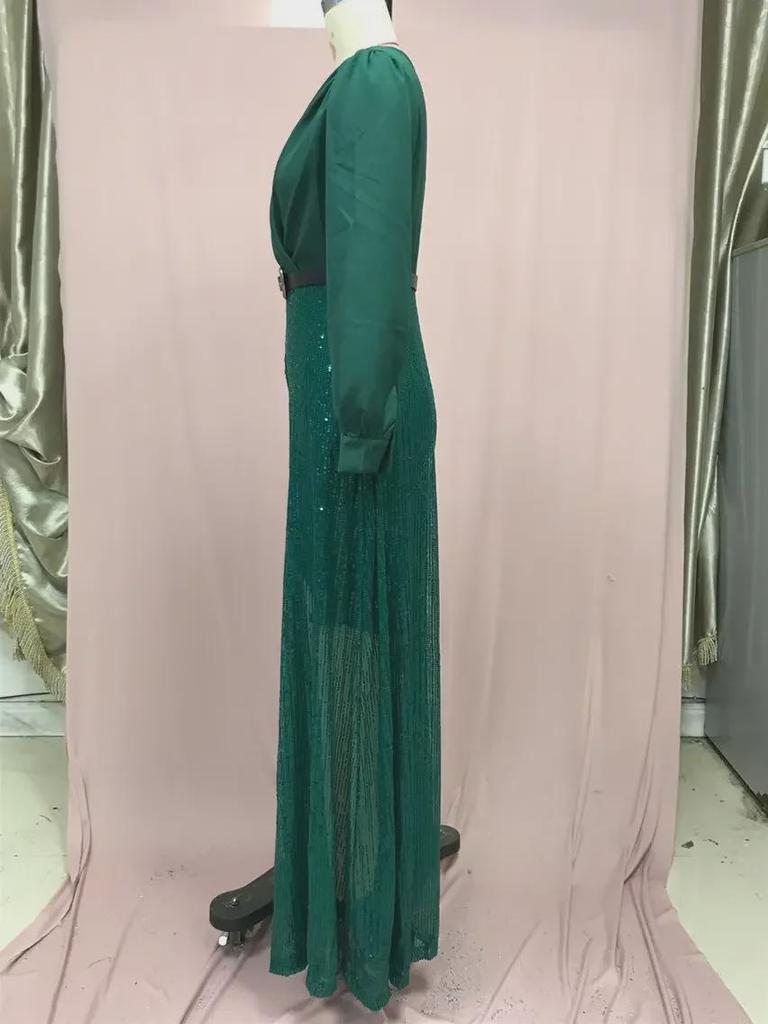 Модные женские французские брюки с широкими штанинами, платье с V-образным вырезом и длинными рукавами, с пайетками на талии, для весны и осени