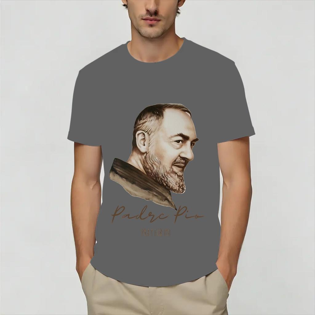 Padre Pio Unisex T Shirt Funny Tees Short Sleeve Round Neck TShirts Cotton Printed Tops