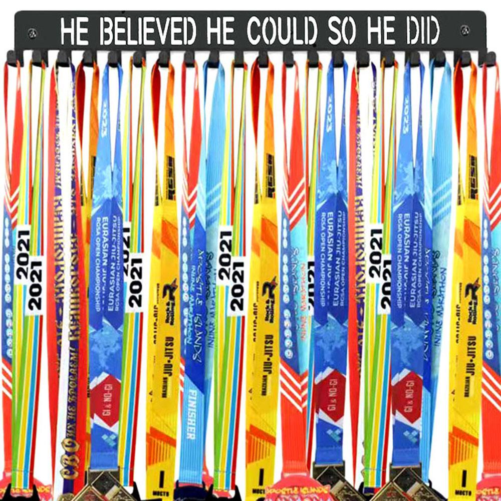 Metal Medal Display Rack 20 Hooks Award Holder Wall Mounted Trophy Organizer with Letter Design