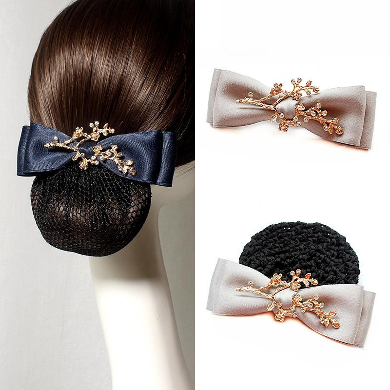 1pc Simple Versatile Headpiece Elegant Ladies Bow Branch Shape Fabric Ribbon Hair Clip Cover Hairpin Barrette Adult Staff Snood