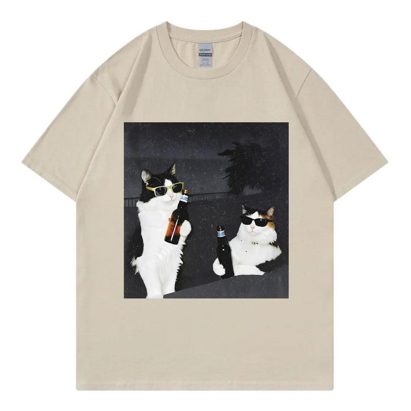 Beer Cat Buddy Funny Meme Tshirt Unisex Unisex Fashion Vintage Short Sleeve T Shirt Summer Casual Loose Cotton Tshirts Streetwear