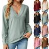 2024 European And American Autumn/Winter New Solid Color V-Neck Jacquard Button Loose T-Shirt Top For Women