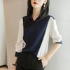 Chiffon Shirt Women's Spring Autumn New Color Contrast Fashion Long Sleeved Top Turn Down Collar Bottoming Blouse S-3XL