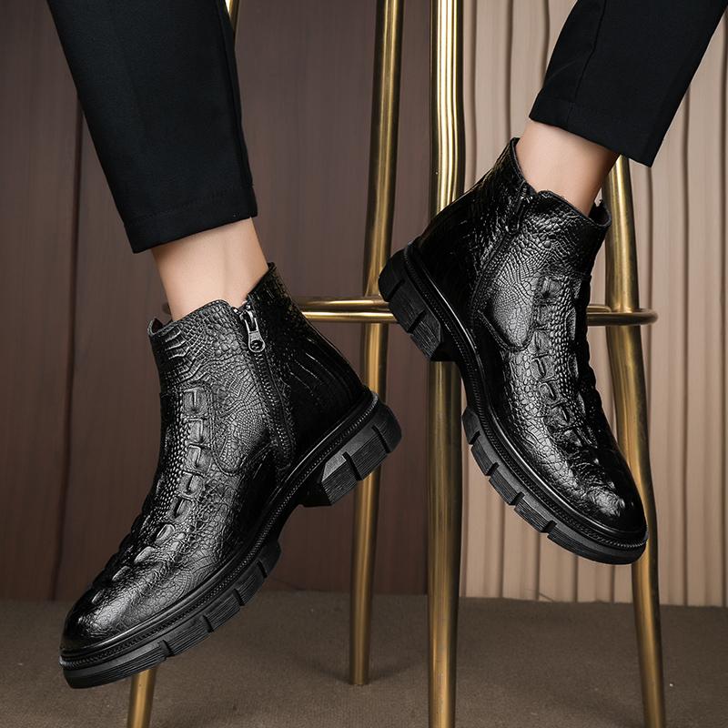 Модные супер теплые зимние ботинки для мужчин, роскошные брендовые шерстяные зимние ботинки, мужская повседневная обувь с крокодиловым узором, мужские ботильоны из натуральной кожи