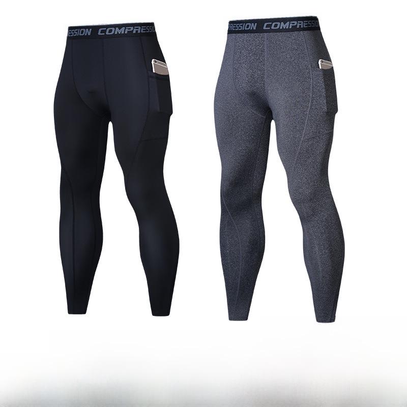 Мужские высокоэластичные леггинсы для фитнеса — накладные карманы, компрессионные, дышащие, быстросохнущие, идеально подходят для бега и баскетбола осенью/зимой.