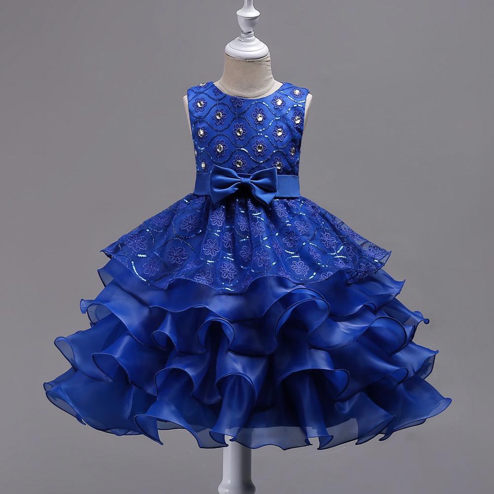 Baby Girls Beading Bow Ball Gown Pageant Wedding Dress Girl Elegant Lace Long Party Princess Bridesmaid Dresses Clothes Kids Flower Embroidery Costume