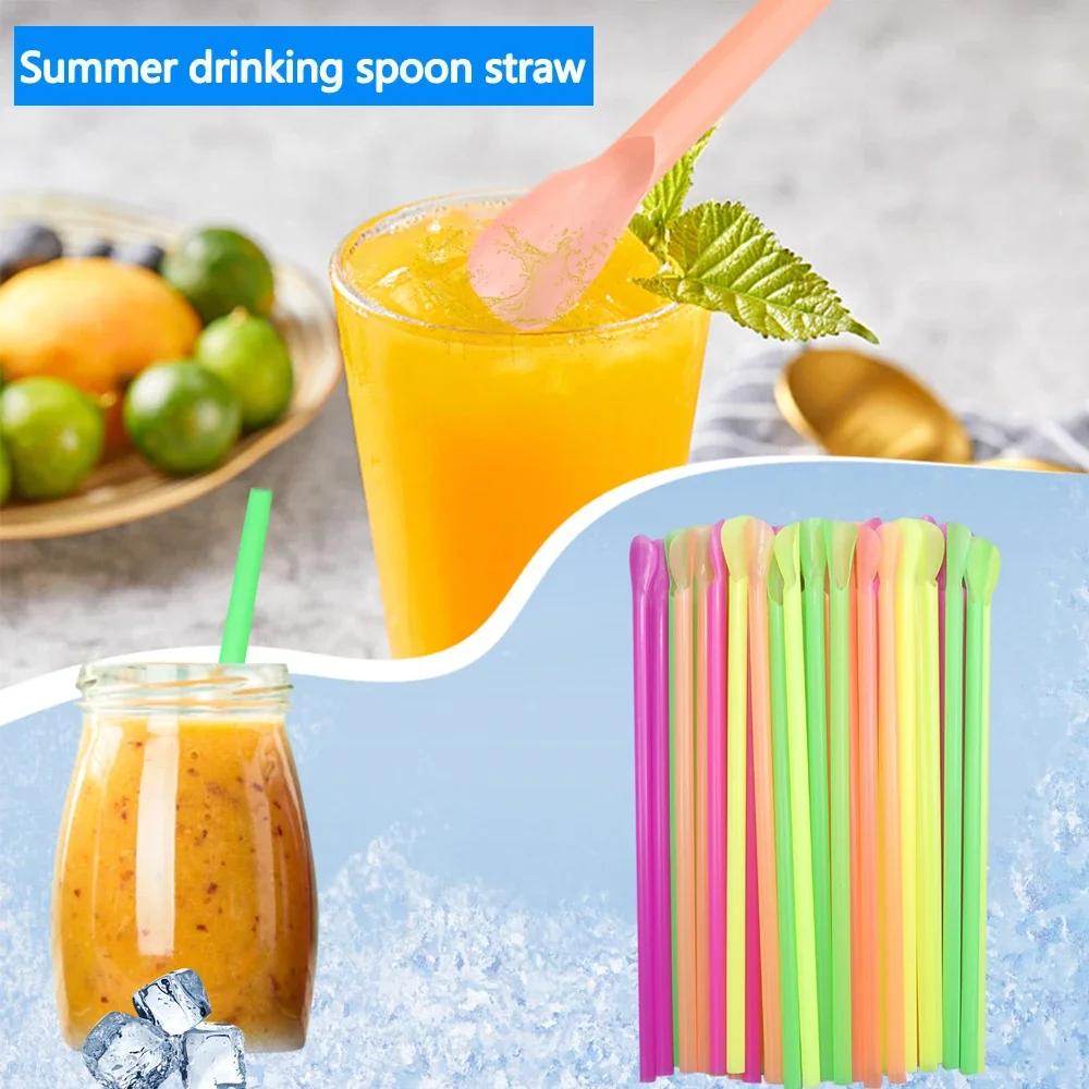 50Pcs Plastic Spoon Straws Drinking Straw Color Milkshake Smoothie Spoon Straw for Party Bar Birthday Wedding Wholesale