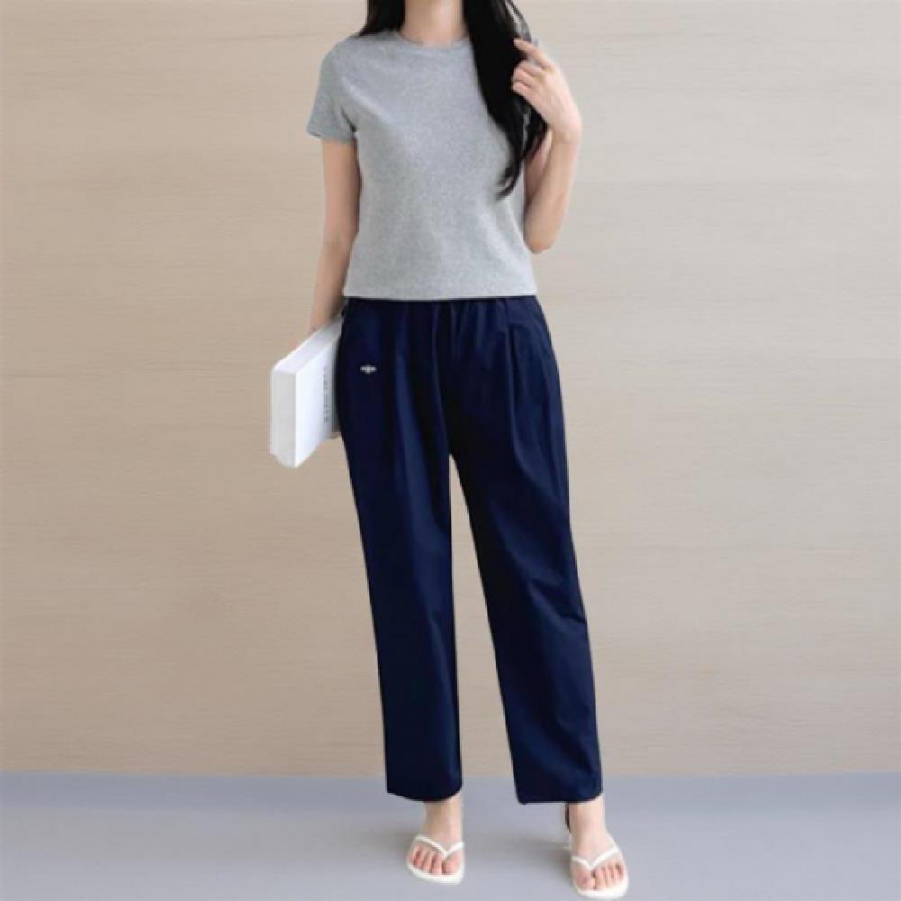 New ArrivalS Open Run Women S Simple Cotton Embroidered waiStband Straight pantS