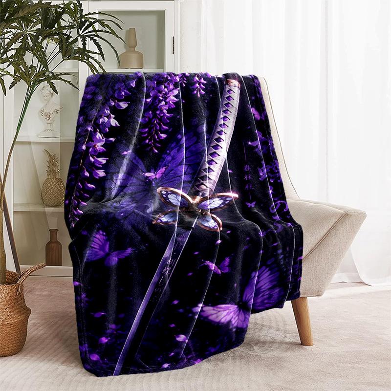 Demon Slayer Kochou Shinobu printed throw blanket—lightweight,soft,warm;versatile blanket for all seasons—perfect as &air-conditioning throw,nap blank