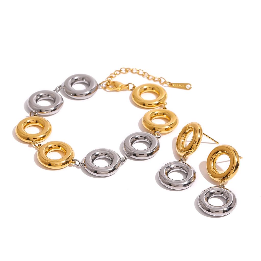 Yori Double Color Creative Statement Circle Stud Earrings Bracelet Women Daily Wear Jewelry Pendientes De Acero Inoxidable