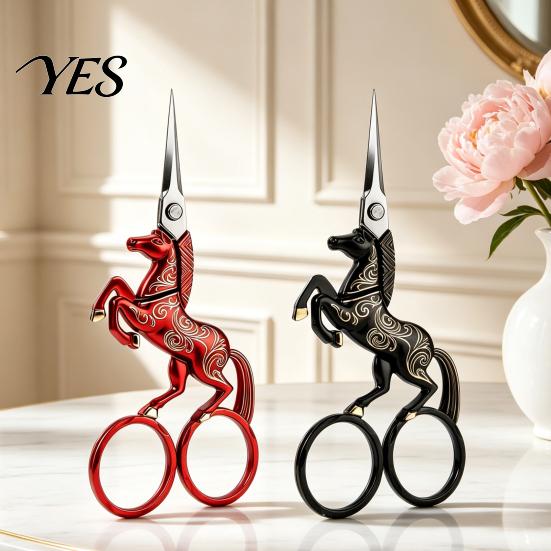 Decorative Craft Scissors Retro Style Scissors, Double-Ring Horse-Shaped Handle Stainless Steel Sharp Lightweight Tailor Pointed Blade for Tailoring