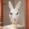Unrestricted Vision Halloween Masque Rabbit Head for Adults, Realistic Bunny Latex Hood, Durable Costumes Animal Costume Carnival Cosplay Party