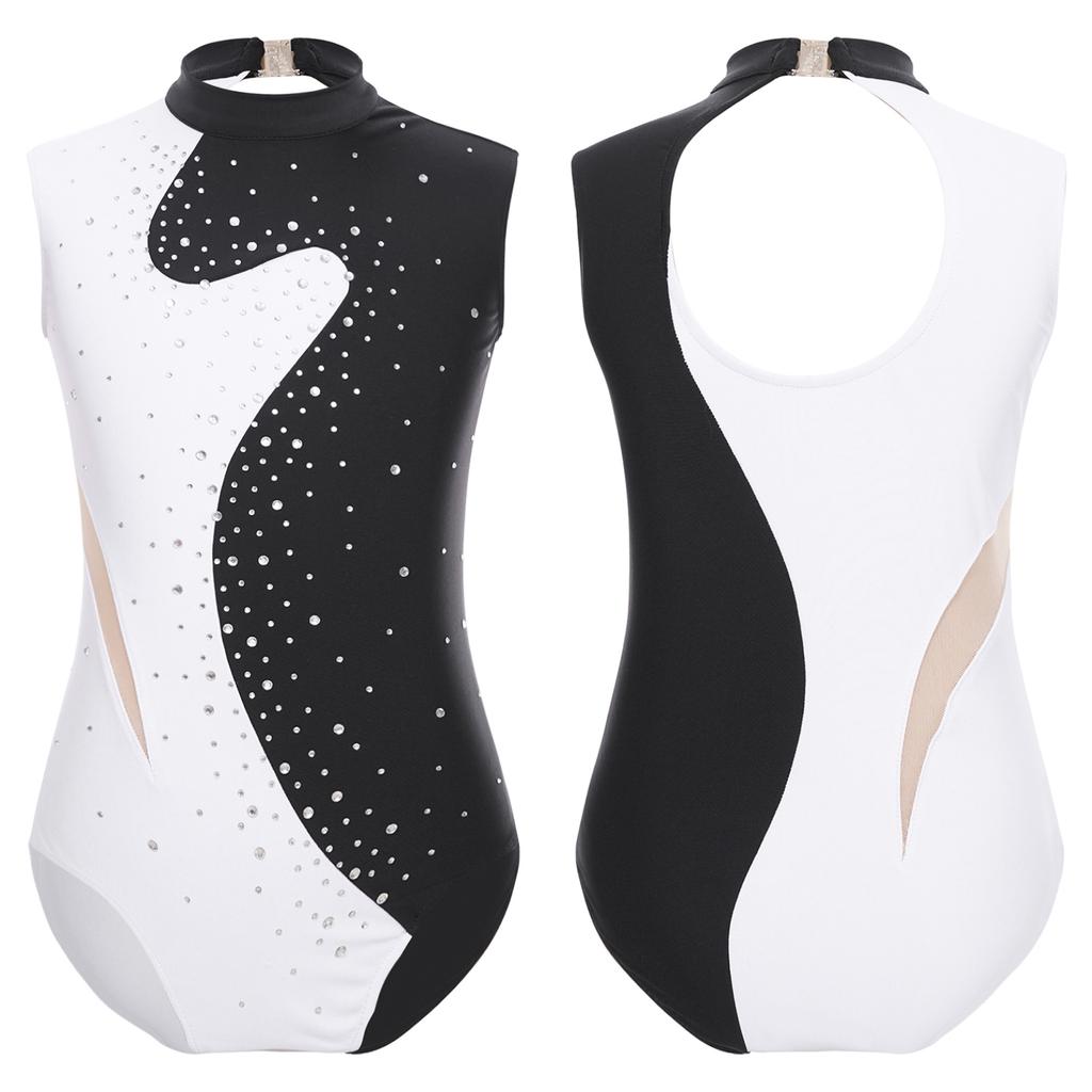 Детский танцевальный костюм, костюм для фигурного катания, без рукавов, с круглым вырезом, танцевальная одежда, спортивная гимнастика, балетные трико, боди