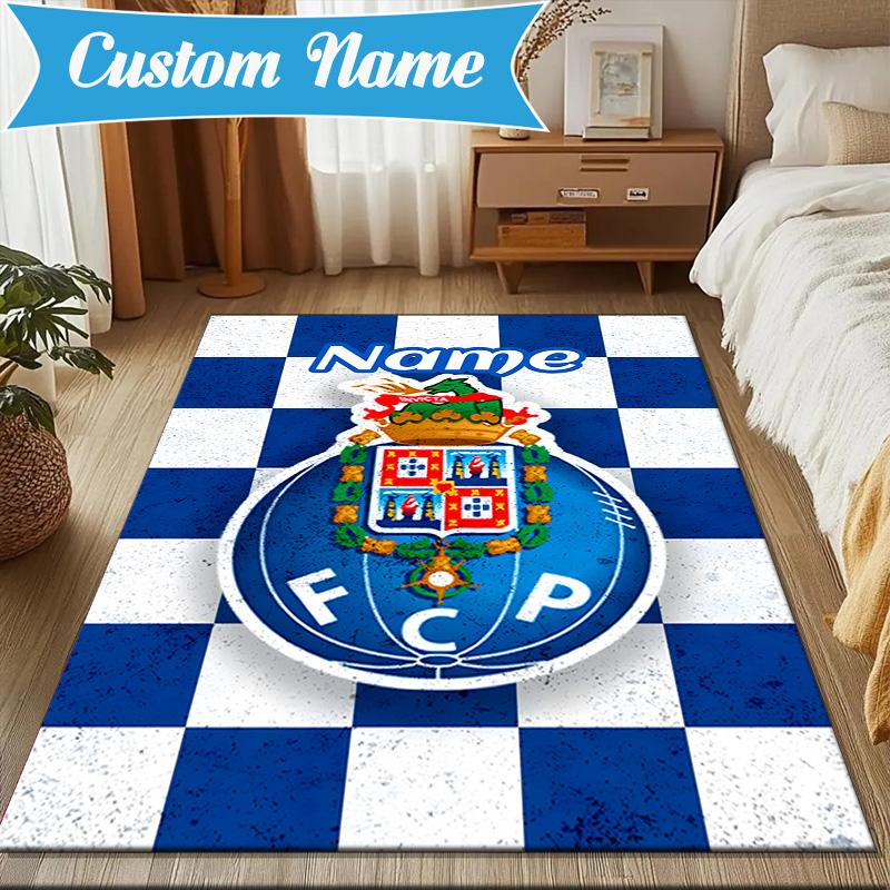 Custom Name FC Porto Crest Emblem Rug Game Carpet, Floor Mat for Bedroom Living Room Entryway Rug, Home Decor Idea Gift for Christmas birthday