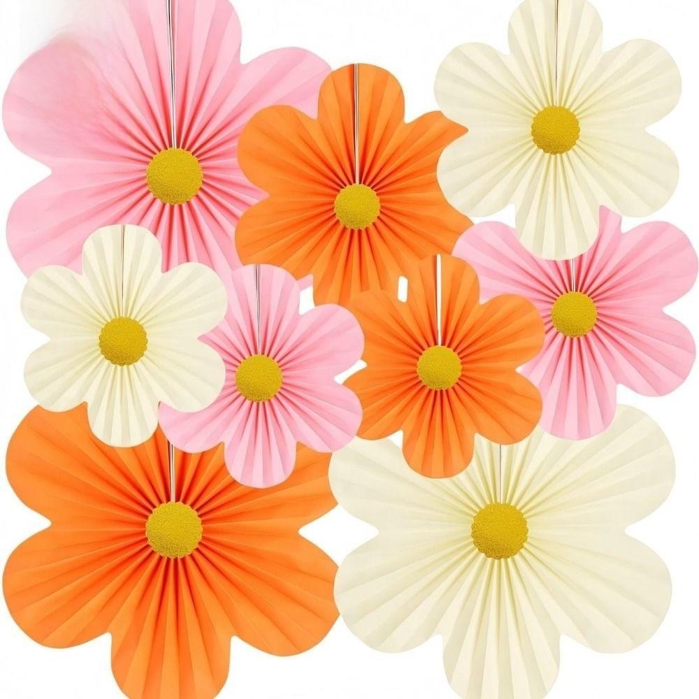 9Pcs/Set DIY Paper Fan Flower Pink Classroom Background  Birthday Baby Wedding Party Decoration