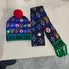 LED Light-Up Elk Jacquard Knit Hat & Scarf Set for Christmas & New Year.
