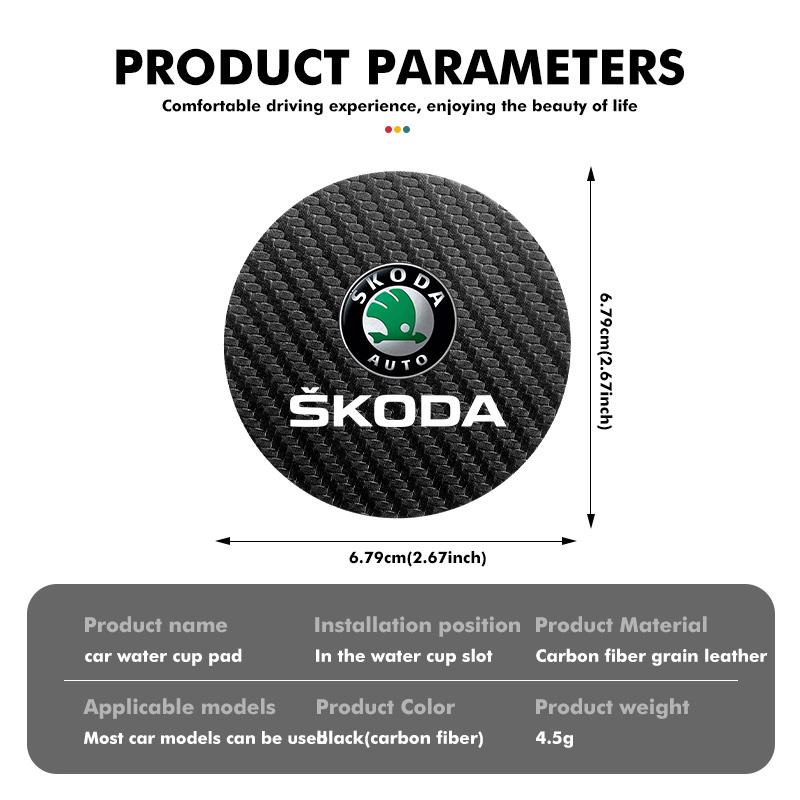 LEDD9 2Pcs Car Carbon Fiber Coaster Anti-Slip Water Cup Drink Mat For Skoda Kamiq Karoq Octavia 2 3 Rapid Scala Kami Fabia VII VRS