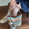 Niche Design Colorful Striped Woven Bucket Bag Women's 2025 New Fashion Versatile Foreign Style Shoulder Messenger Bag