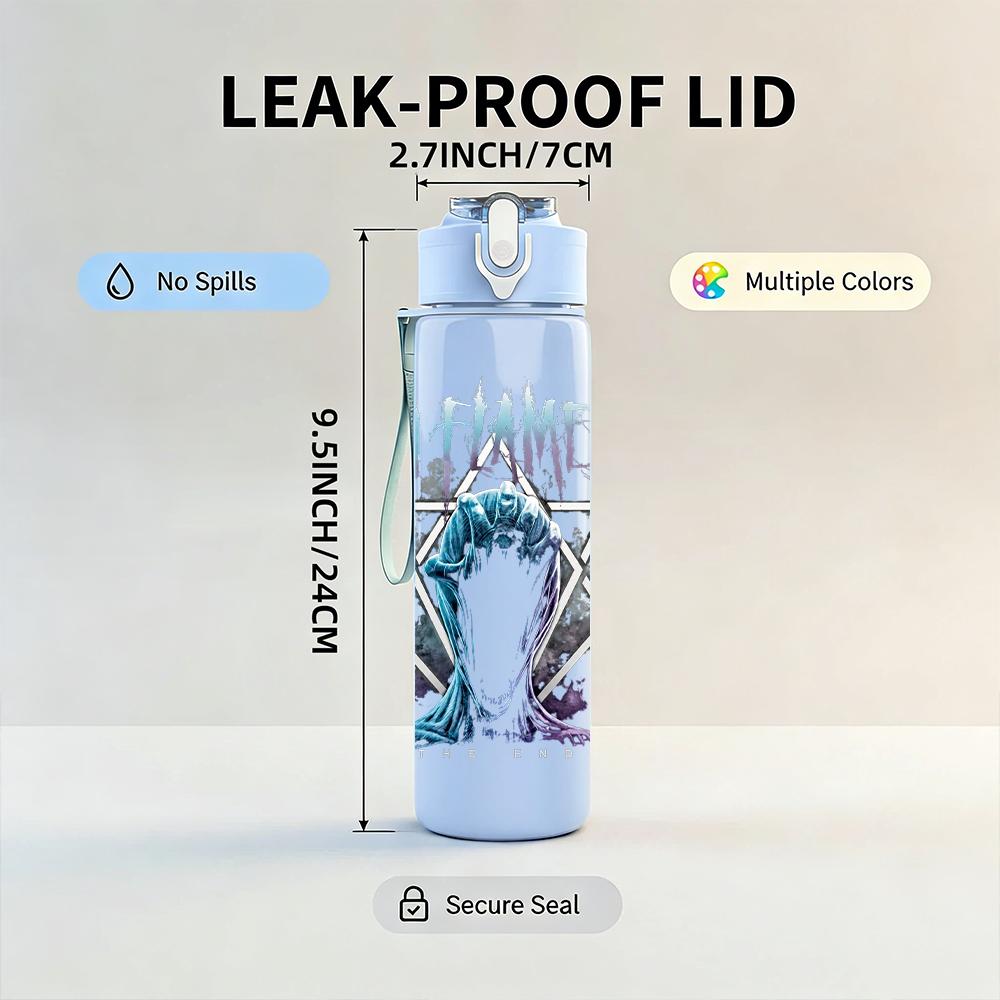 1PC Think Bout The End Pastel Text Print 750ml colorful plastic sports water bottle leakproof pop up lid with straw for outdoor work home use