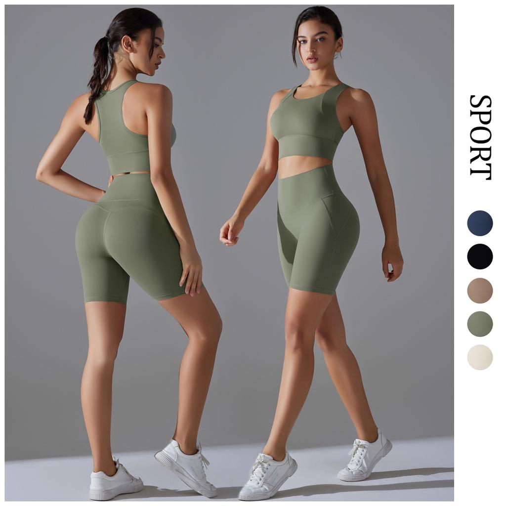 New High Waist And Beautiful Buttocks Antibacterial Yoga Suit, Nude Sports Fitness Set, Quick Drying Running Yoga Two-Piece Set For Women