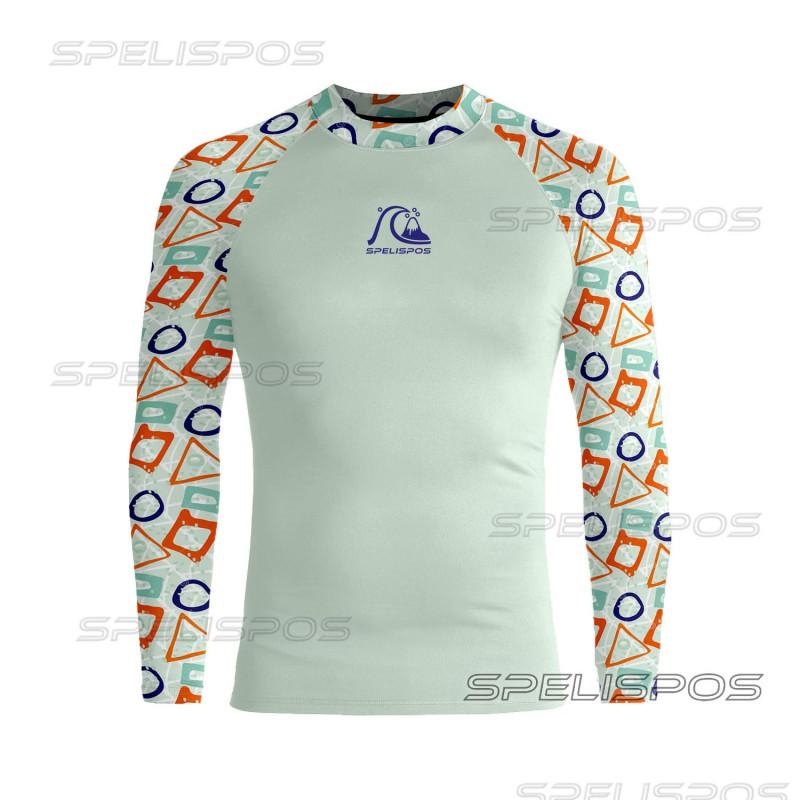 Mens Long Sleeve Rash Guard Surfing Wetsuit UV Protection Quick Dry Digital Print Diving Swimming Water Sports