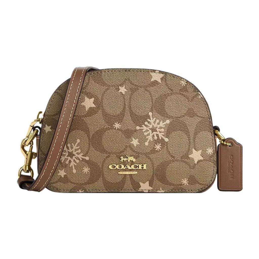 Coach Serena 17 Star Snowflake Print Classic Monogram Zip Closure Canvas And Leather Crossbody Bag Small Women Crossbody Bag Khaki Gold CN709-IMWD9