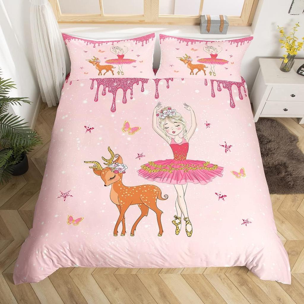 Cartoon Ballet Girl Duvet Cover Twin Queen Size Sport Theme Bedding Set Soft Microfiber Dancer Comforter Cover With 2 Pillowcase