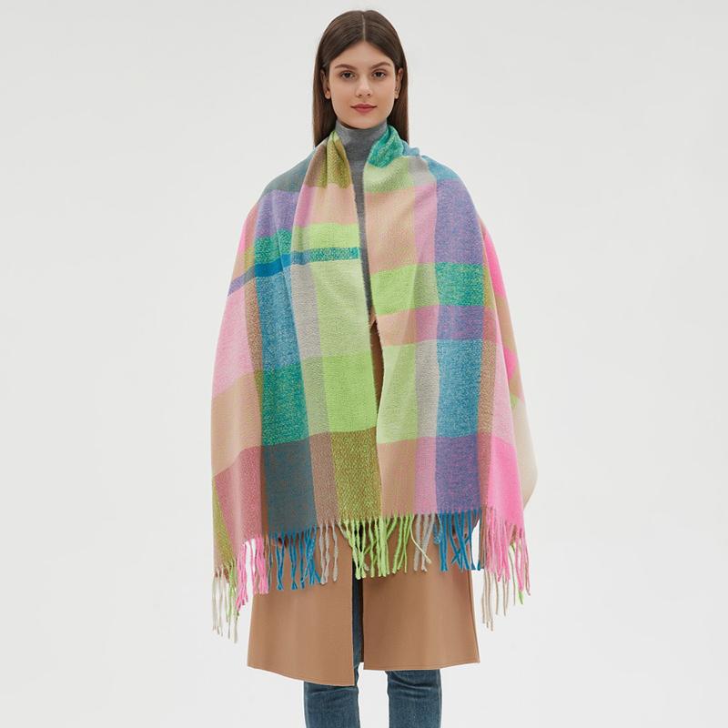 Fashion Warm Knit Cashmere Winter Women Scarf Plaid Print Shawl Wraps Female Thick Pashmina Blanket Bufanda Travel Echarpe