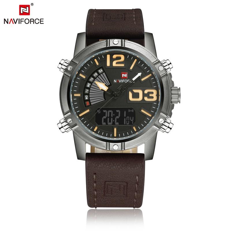 Часы NAVIFORCE 9095 Бренд Роскошные Мужские Наручные Часы Мужские Бизнес Дата Время Кожаный Ремешок Япония Кварцевые Часы