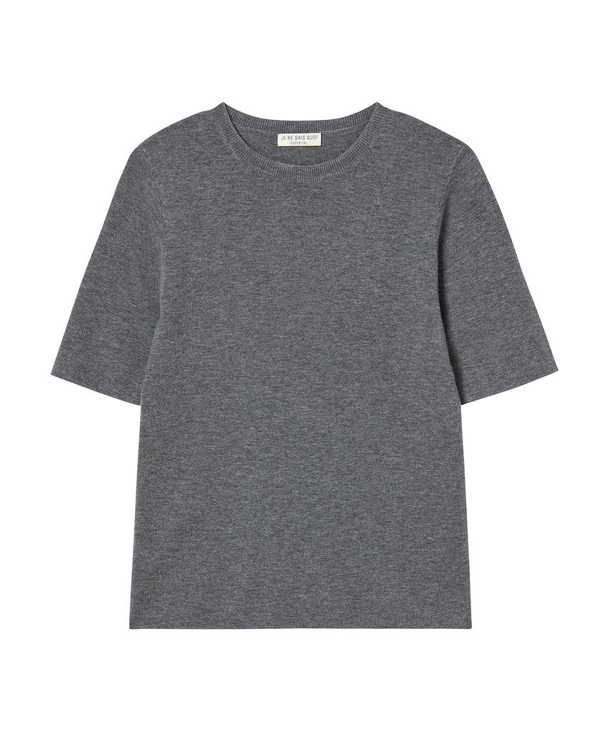 JE NE SAIS QUOI Slit Knit Half-Sleeve Cashmere Knit_ Gray