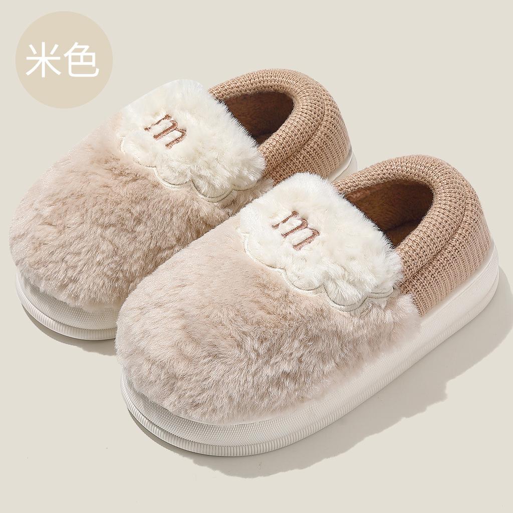 Warm Plush Outer Cotton Slippers Men's Autumn 2025 New Thick-bottomed Comfortable Piled Couple Cotton Slippers Women