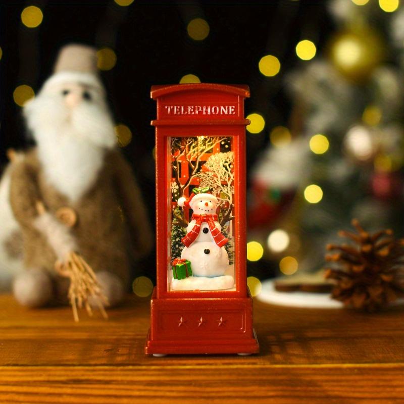 Festive Christmas Telephone Booth Decor Bright Desktop Ornaments Battery Powered Red Telephone Booth Lantern Party Prop for Home Bedroom