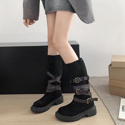 Женские сапоги на платформе до колена, замшевые туфли на плоской подошве, зимняя брендовая дизайнерская обувь 2025 года, новые повседневные модные ботинки «Челси» для снега