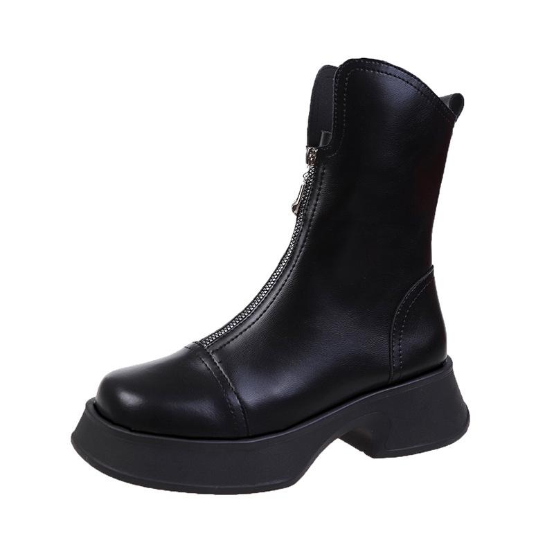 Модные брендовые женские универсальные модные короткие ботинки Matsutake с толстой подошвой и рукавами средней длины на молнии спереди 2024 года