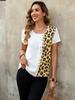 Женская элегантная футболка 2025 года с леопардовым принтом, короткий рукав, круглый вырез - Повседневная, весна/осень
