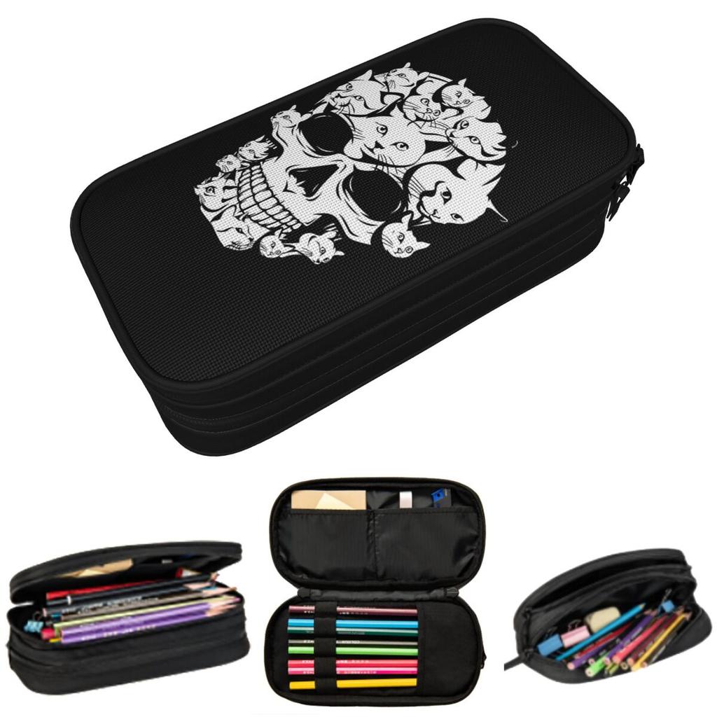 Halloween Funny Cat Skull Cat Min Pencil Case for Kids Gifts Pen Box Pencil Bag Stationery Supplies Pen Holder Bag