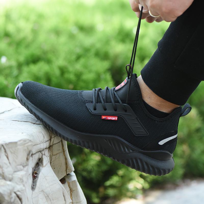 Men's Breathable Steel Toe Work Shoes - Lightweight, Odor-Resistant, Anti-Smash, Anti-Puncture, Wear-Resistant Fly-Knit Design.
