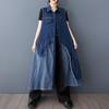 Без рукавов Большие размеры джинсовая винтажная пэчворк новые платья для женщин повседневные свободные длинные платья весна лето осень рубашка
