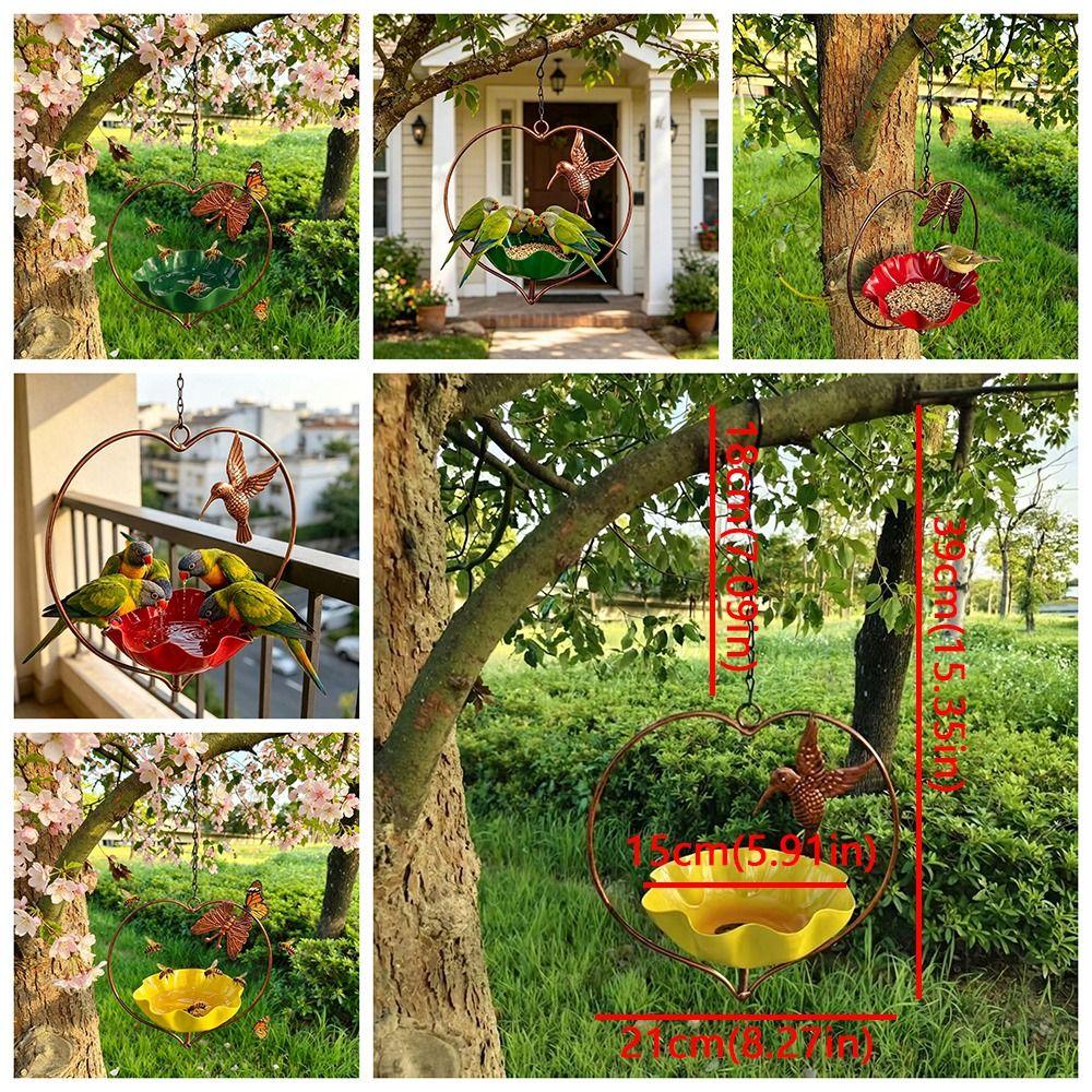 Iron Art Heart Shape Bird Feeder Large Capacity Bee Watering Station Outdoor Garden