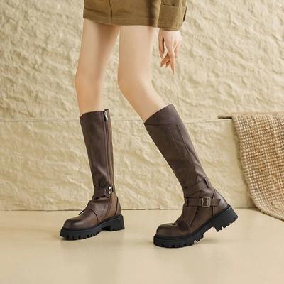 Модные женские сапоги до колена на платформе с круглым носком, весна-осень, женские длинные сапоги, шикарная и элегантная обувь для косплея по акции
