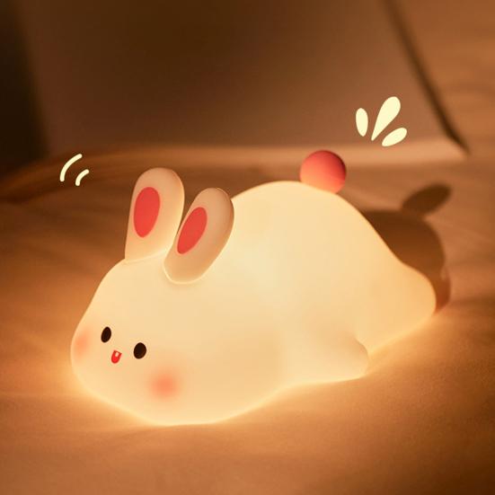 Night Light Silicone Big Face Rabbit Tap USB Rechargeable with Dimmable Timer Soft Eye-Protective LED Night Light