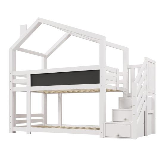 Children Bed Tree House with Storage Stairs, Loft Bed with Higher Safety Handrails, 90x200 Storage Bed Without Mattress, Kids Double-layer