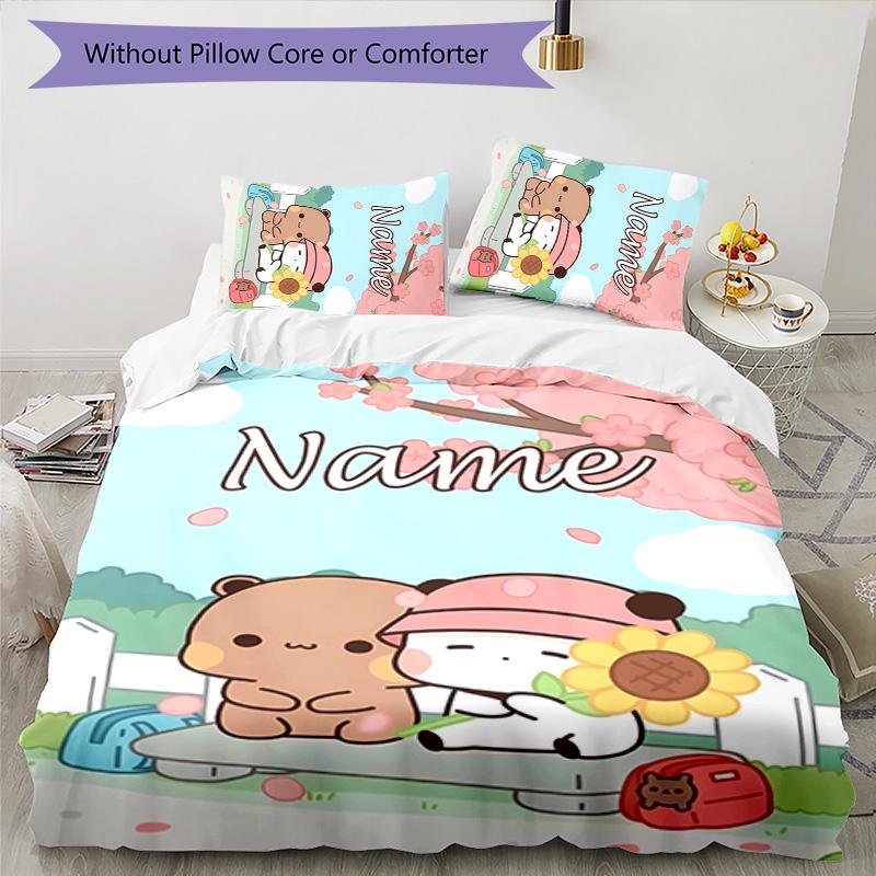 3pcs Yier BuBu Bear2 Cover Set - Personalized Name, HD Printed Bedding with 1 Cover and 2 Pillowcases - Perfect for Home Decor, Easy Care